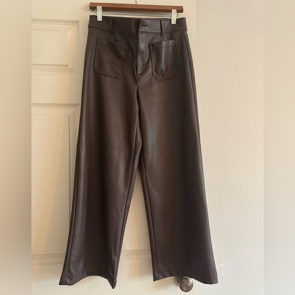 Loft Wide Leg Faux Leather Brown Pant